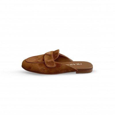 PRADA COCOA BROWN SUEDE SLIPPERS 